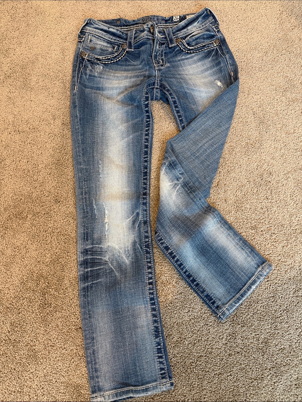 Miss Me Women's Medium Blue Distressed Bootcut Jeans